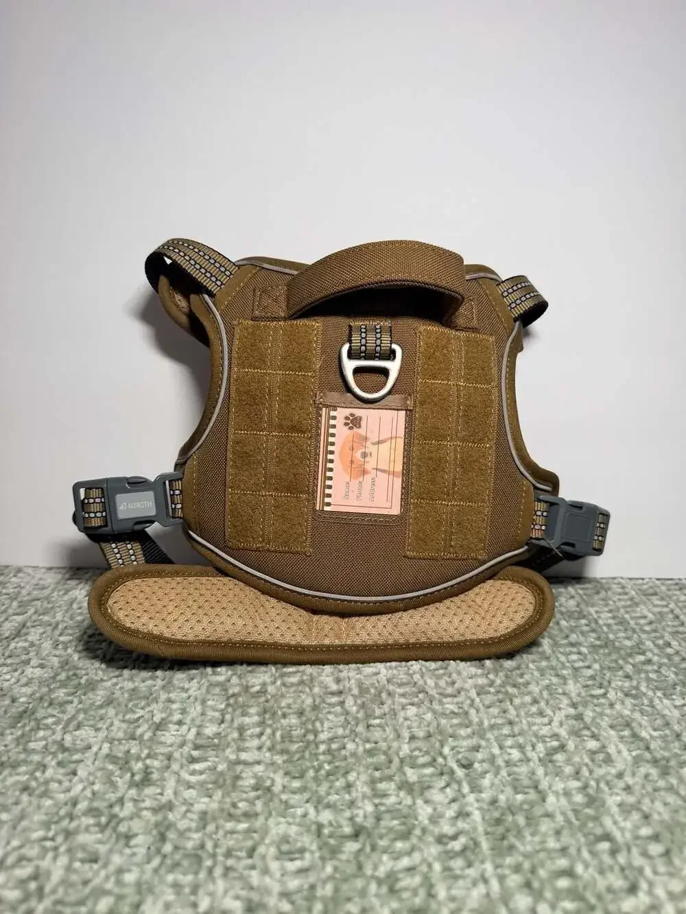 Auroth Tactical Dog Harness with Handle and ID Tag Window, Brown, Size Small